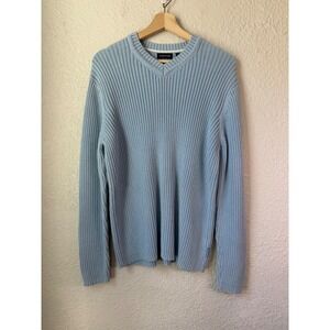 Structure Mens Light Blue Ribbed V-Neck Cotton Sweater Long Sleeve Large L